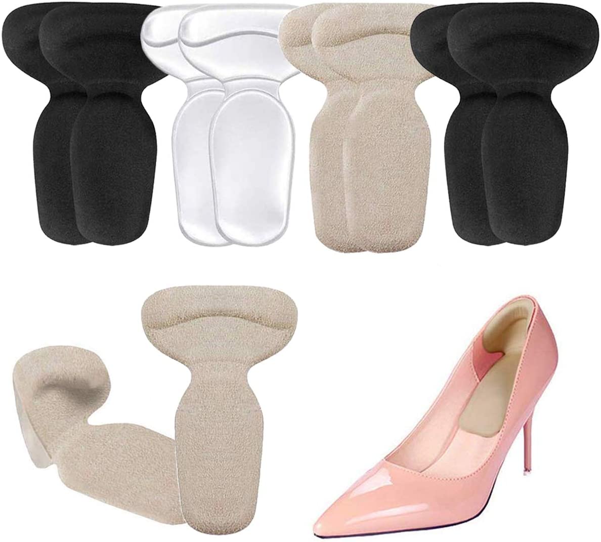 251029025541205_1 Heel Cushion Inserts, Heel Grips Shoe Pads for Womens Prevention Blister and Foot Protectors Anti Slip Back of Loose Heel Shoes for Women's High Heel Shoes Too Big (10 Pcs) (Beige+Black+Transparent) - Image 1